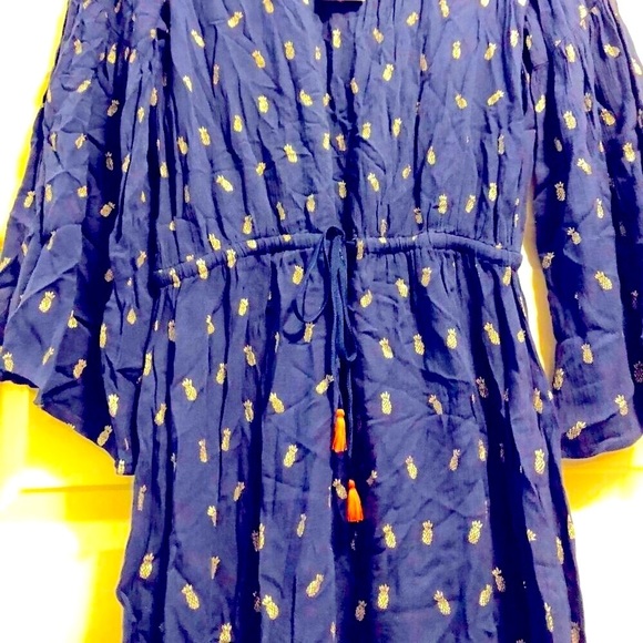 NWT HATLEY Selena Boho Tunic Dress Navy Silver Pineapples Tassels XS MSRP $268 - Picture 6 of 9